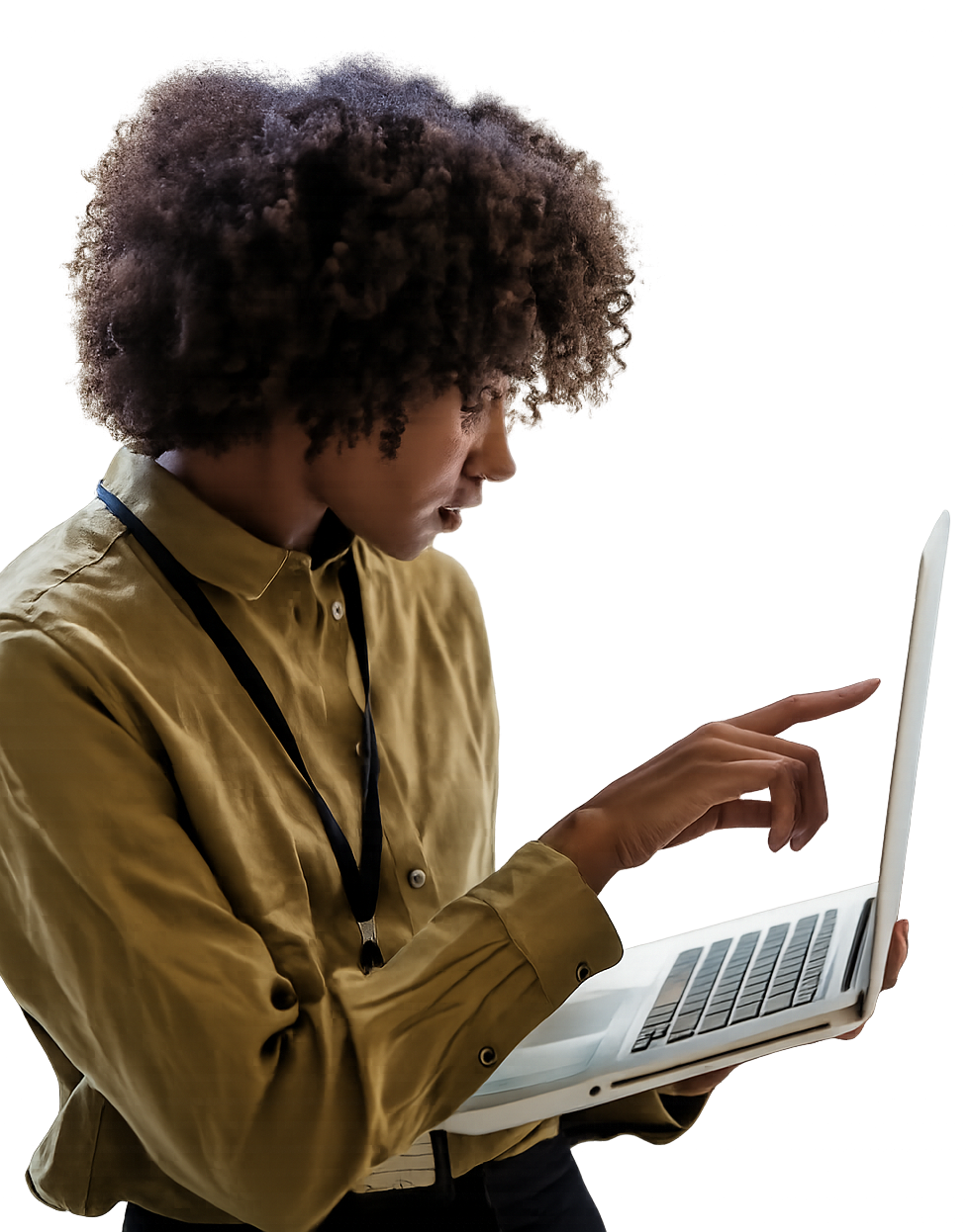 Person using a laptop in the loan management workspace